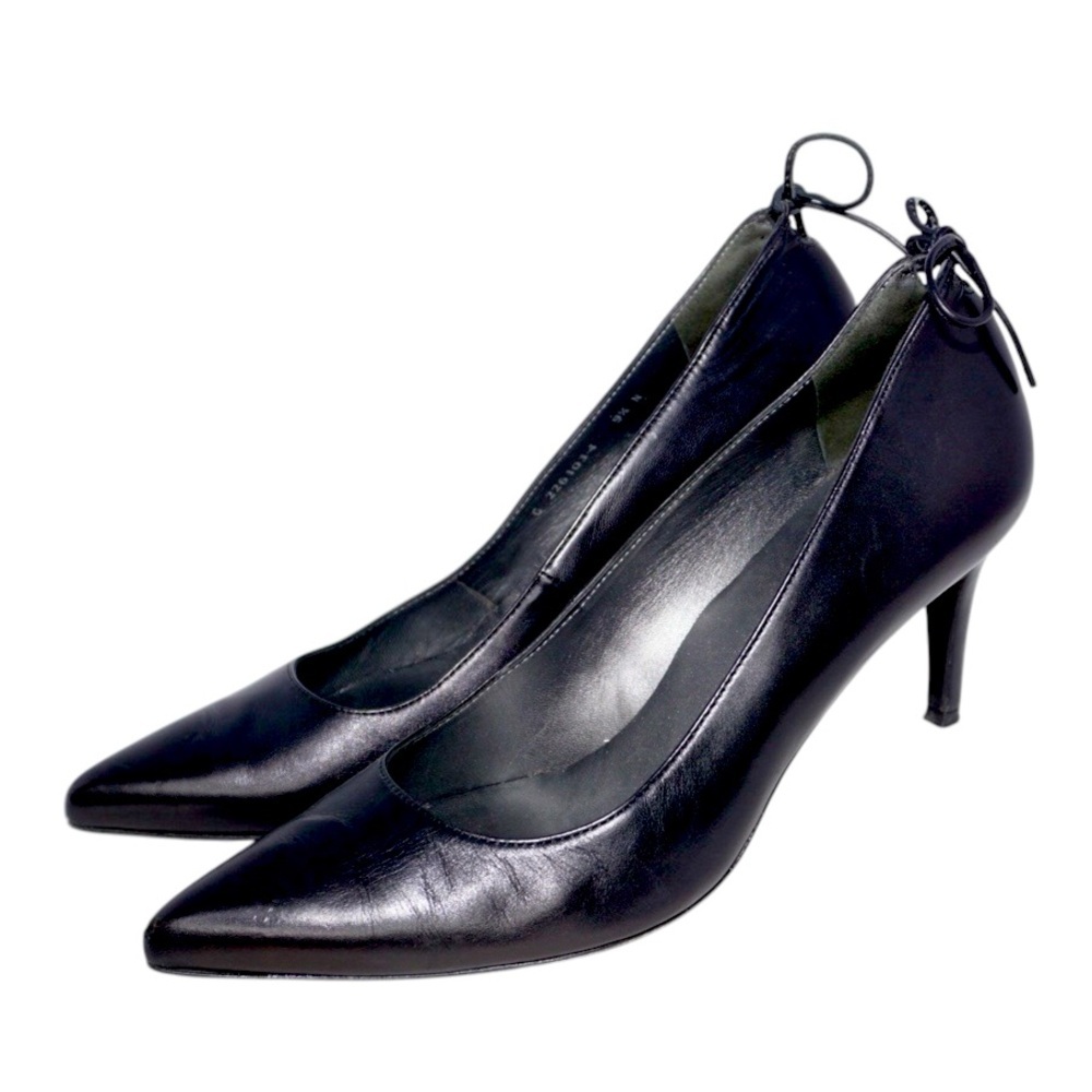 Stuart Weitzman Black Leather Bow Heels, Size 9.5